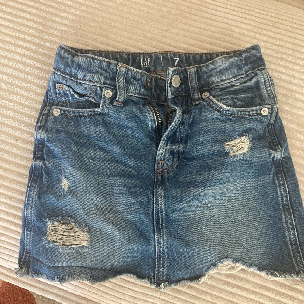 GAP Blue Distressed Denim Mini Skirt